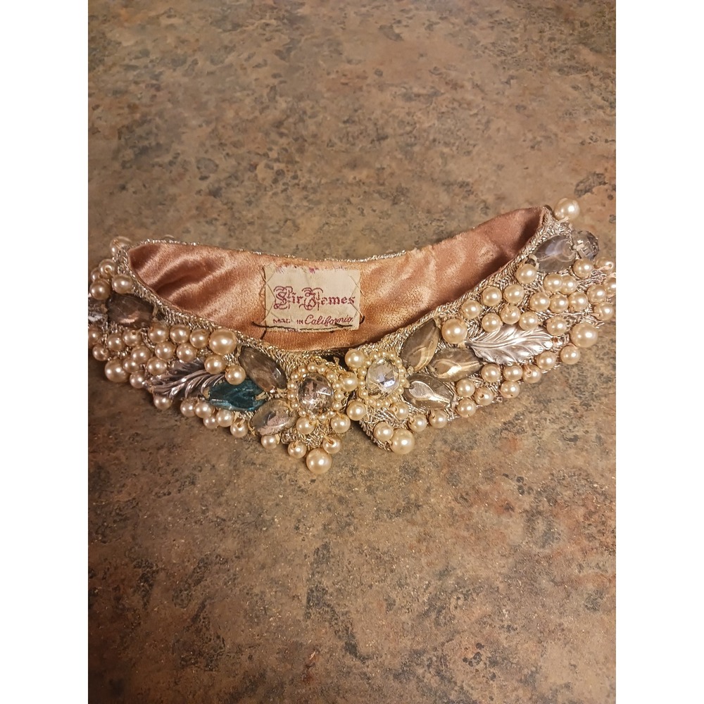 Vintage Sir James of California Beaded Faux Pearl Crystal Detachable Collar MCM - Picture 3 of 10